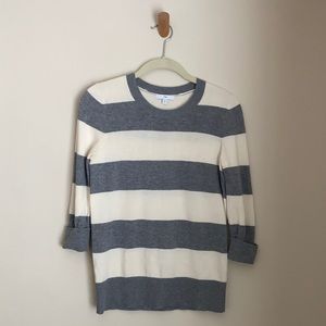 Gap 3/4 Sleeve Stripe Sweater, Gray & Cream, Small